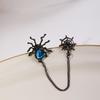 Dark Spider Ear Cuff: Metal Chain, Moonstone Water Drop & Web Design