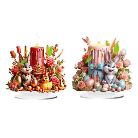Easter Candle Bunny Table Sign 2D Flat Acrylic Egg Flower Rabbit Decoration Home Living