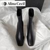 Vintage Warm Cotton Women Ankle Boots Fashion Elegant Square Toe Shoes Autumn Winter Thick Heel Women's Short Booties