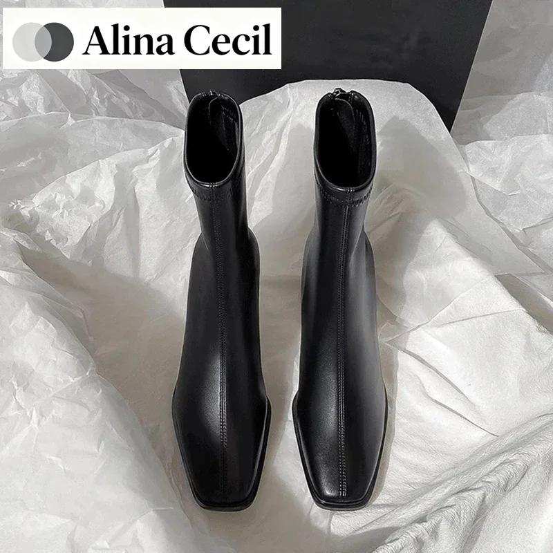 Vintage Warm Cotton Women Ankle Boots Fashion Elegant Square Toe Shoes Autumn Winter Thick Heel Women's Short Booties