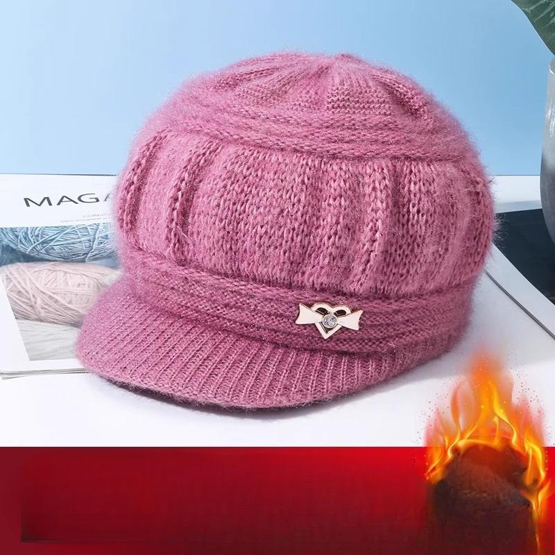 Autumn and Winter Mother's Hat with Velvet and Thickening Fashionable Warm Knitted Hat Middle Aged and Elderly Pumpkin Hat Old Lady's Woolen Hat