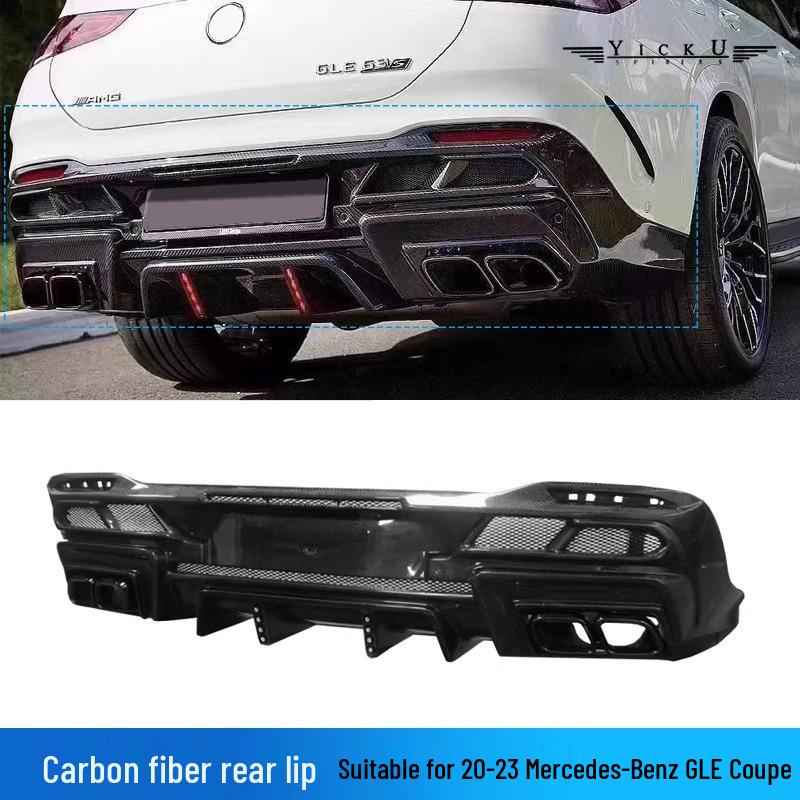 Compatible Mercedes-Benz GLE450/53 (20-23) LD Style Carbon Fiber Kit: Front & Rear Lip, Hood, Tail Top Spoiler, Grille