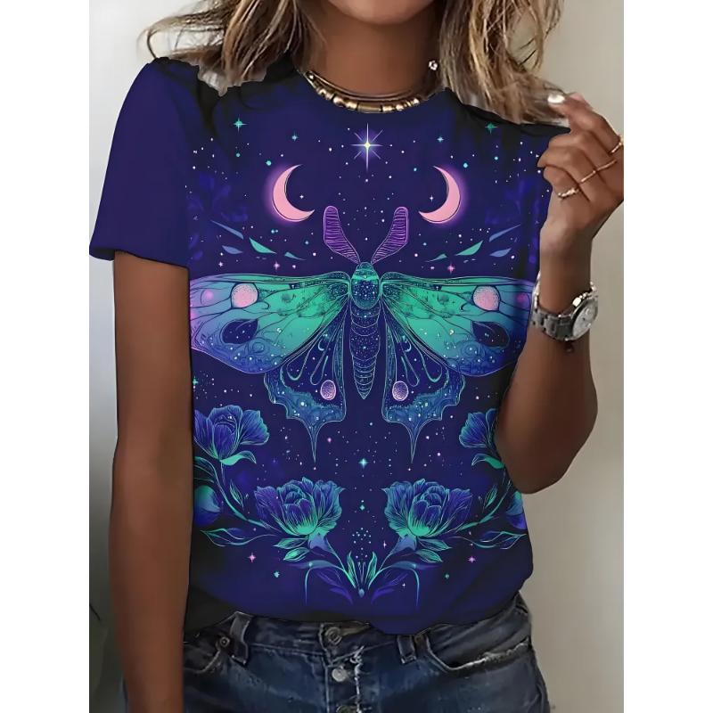 Fashion Women's Crew Neck Short Sleeve 3D Casual Color Printing Casual Short Sleeve Crew Neck T-Shirt