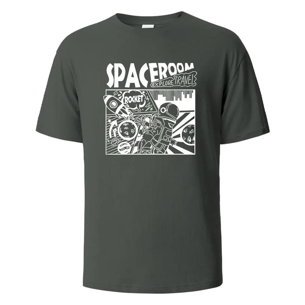 Men's Printed T-Shirt Spaceroom Funny 100% Cotton Oversize Shortsleeved Tees For Men Women Summer Fashion Casual O-neck Tops
