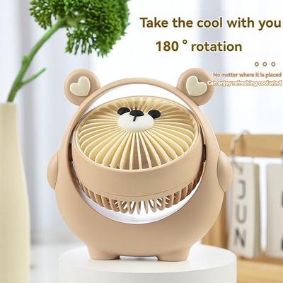 Cartoon Bear Small Fan Usb Charging Strong Wind Handheld Mini Portable Convenient Student Desk Children'S Strong Wind