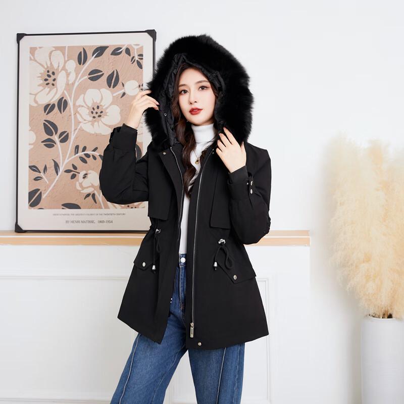 KAISER Women's Fox Fur Collar Rabbit Lined Embroidered Parka