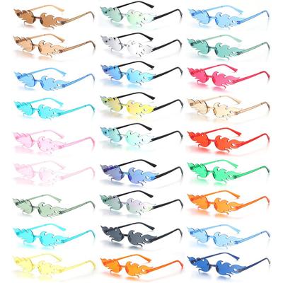 Trendy Cosplay Eyewear Rimless Flame Shaped Sunglasses for Women Sun Glasses Flame Sunglasses