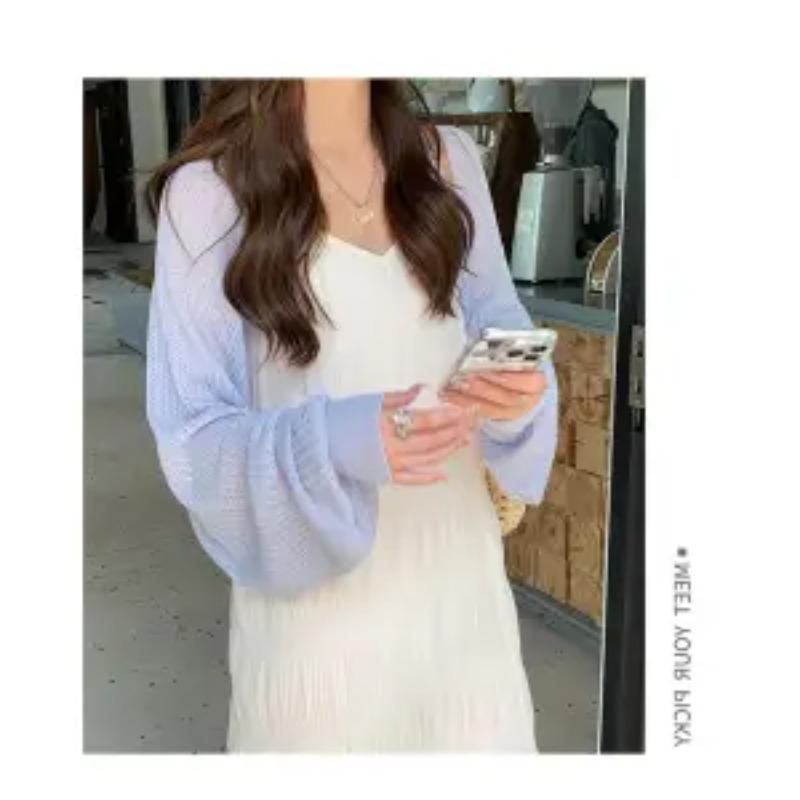

Вязаный кардиган с защитой от солнца Ice Silk, верхняя одежда для женщин, летний тонкий жилет, шаль с юбками, рубашка в стиле вестерн для улицы All yards синий