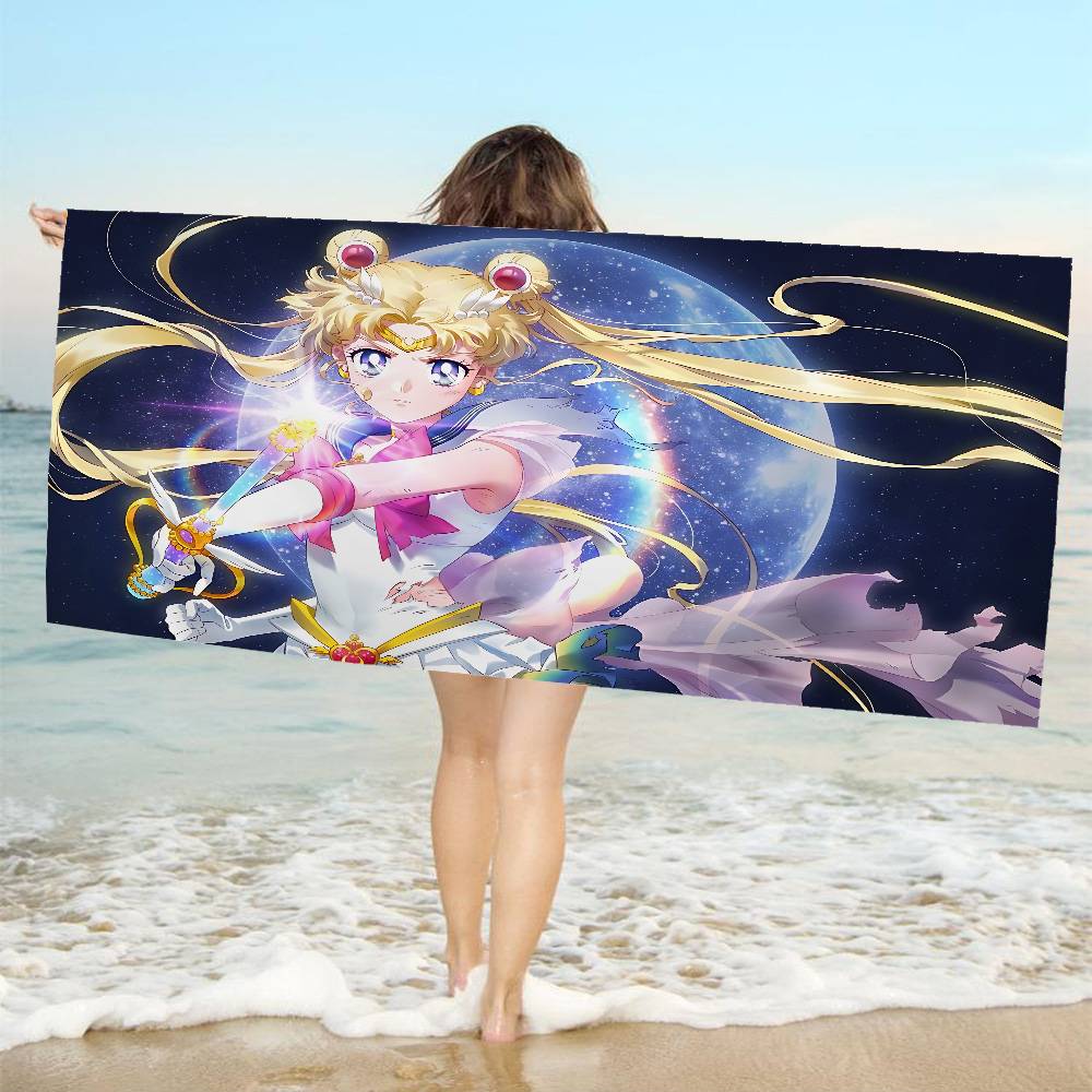 S-Sailores Cute Girl Moon Bath Towel Microfiber Soft Water Absorbing Breathable For Girl Kids Decorative Cartoon Beach Towel
