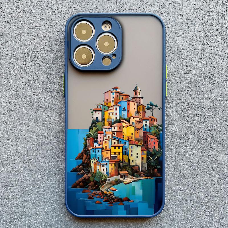 Urban Seaside Town Phone Case For iPhone 16 15 14 13 12 11 Pro Max Mini X XS XR SE 7 8 Plus Shockproof Matte Hard Cover Fundas