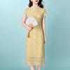 New Chinese Style Elegant Jacquard Cheongsam Midi Dress