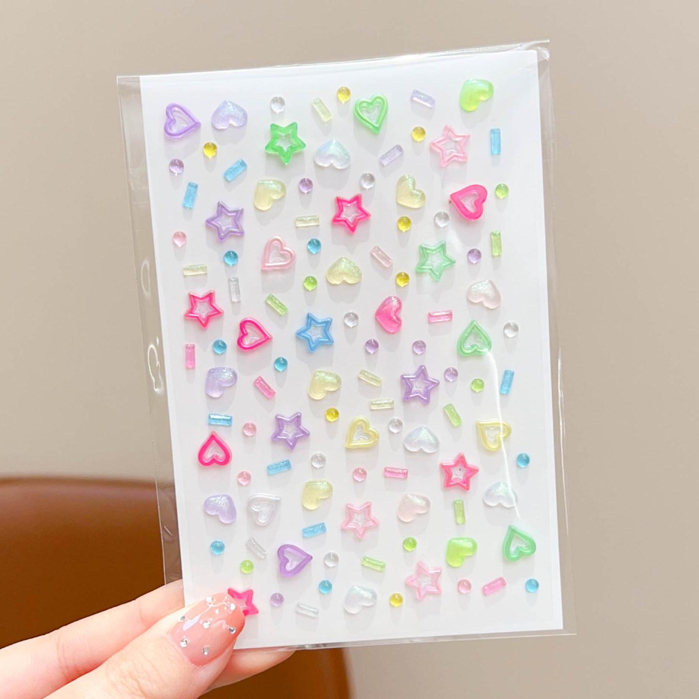 Dopamine Mixed Color Face Stickers: Star & Heart Ornaments, Adhesive Peach Heart