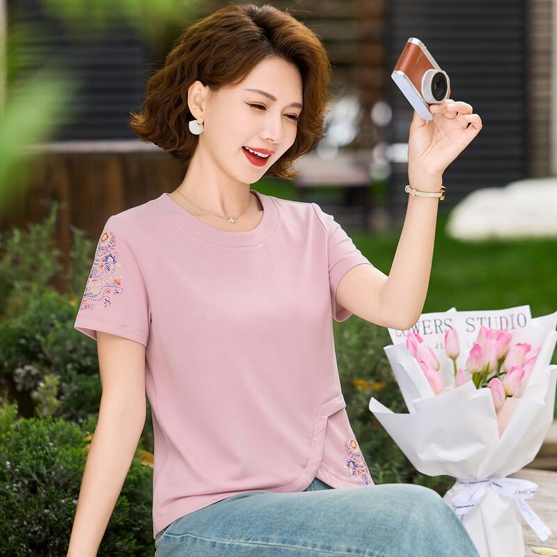 Pastel Women's Floral Embroidered Casual Short-Sleeve T-Shirt