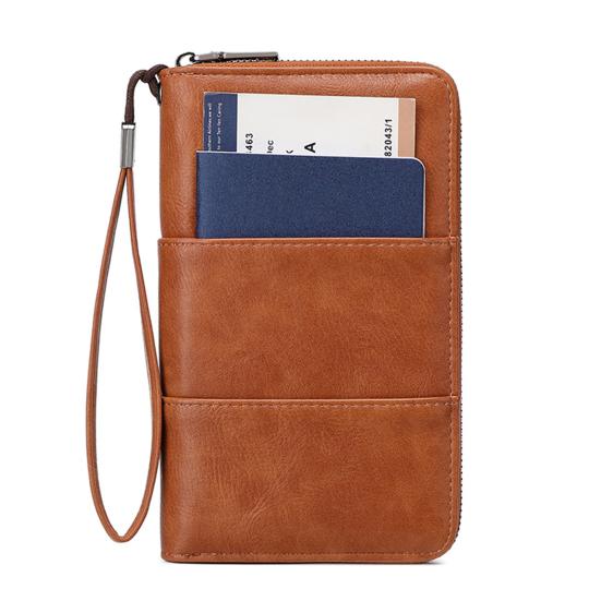 

RFID Blocking Wallet with Zipper Travel Document Holder Passports Organizer Card Holder with Wrist Strap for Men Women Family Vacation Use коричневий