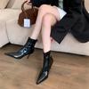 Brown high-heeled pointed thin boots short boots women's shoes 2025 new autumn and winter brown soft leather French small naked boots