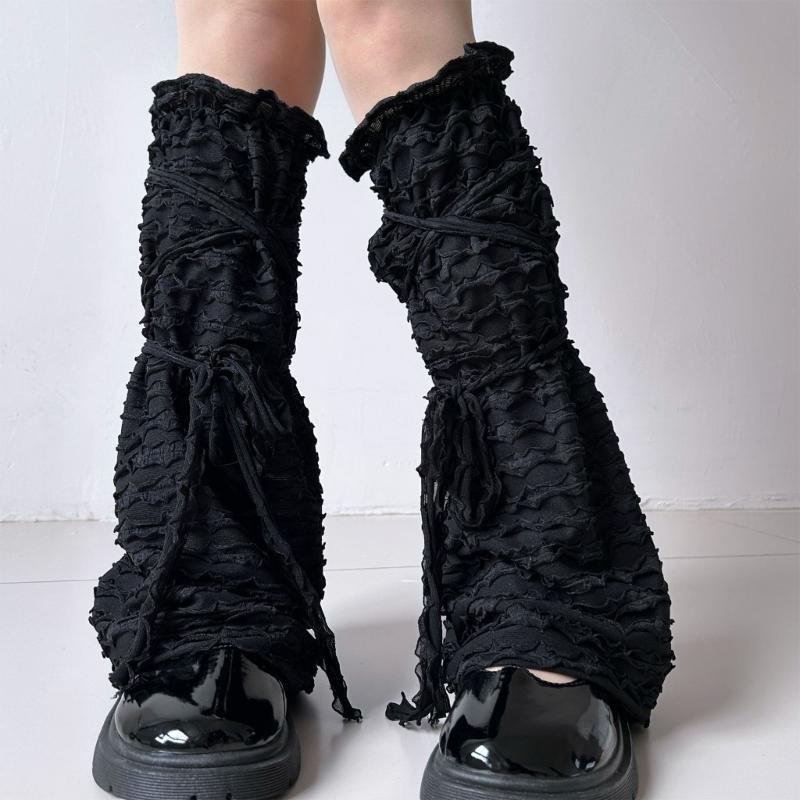 Ballet Dance Leg Warmers Summer Mesh Leg Warmers Flared Leg Sleeves Sweet Bows Lace Up Legwarmers Streetwear for Womens