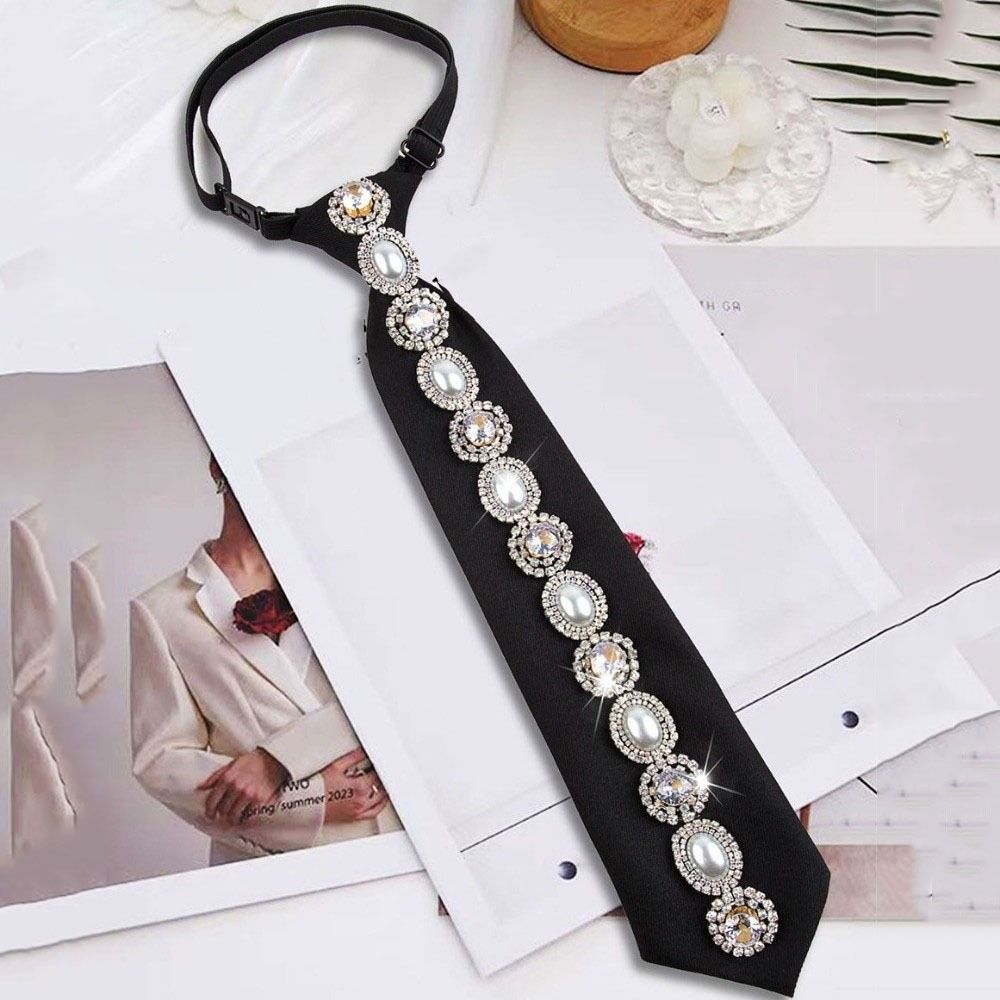 Black Rhinestones Tie Academic Style Decoration Shirt Tie Temperament Long Necktie  Students
