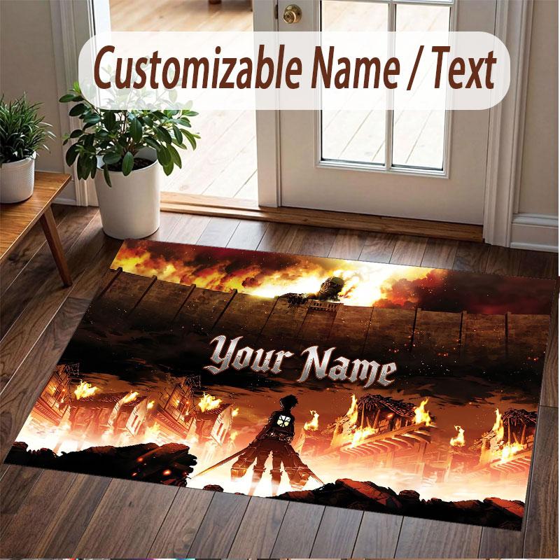 Custom Name Crystal Velvet Rug,Attack on Titan Comfortable Anti Slip Floor Mat For Room Decoration