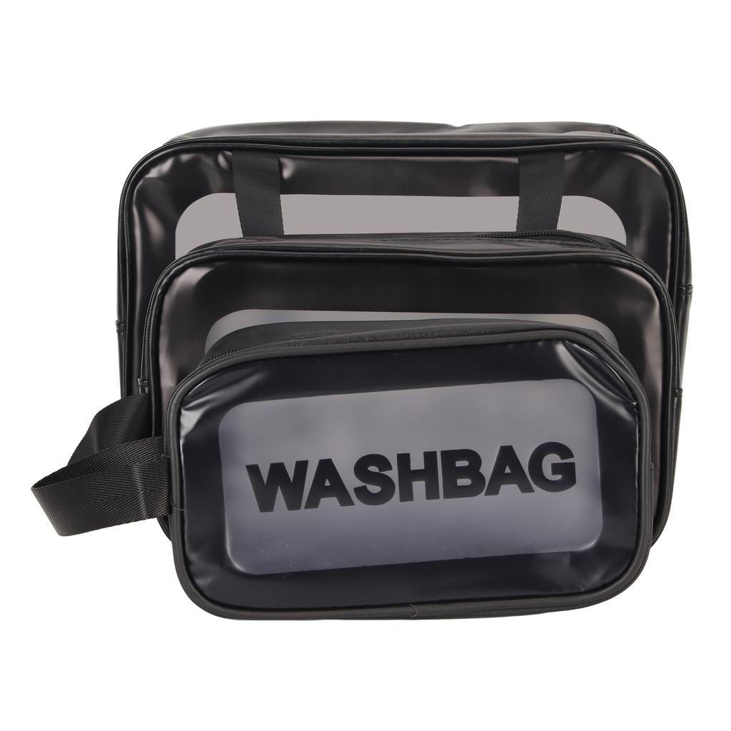 3pcs PVC Makeup Bag Multifunction Waterpeoof Lightweight Transparent Portable Cosmetic Bag for Men Women Black