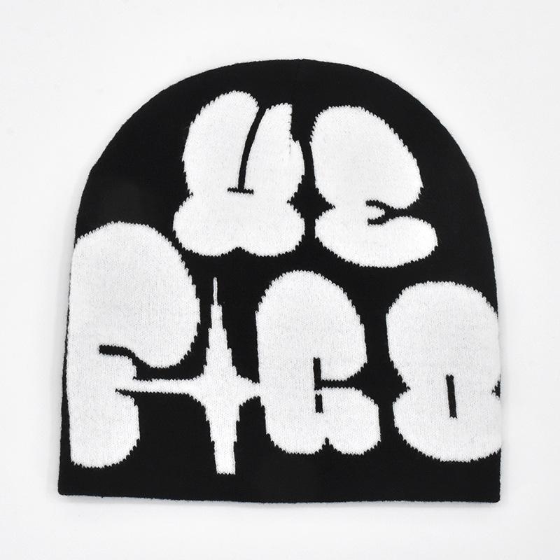 

Мужская женская вязаная шапка с буквенным принтом Y2k Trendy Brimless Hat Outdoor Cycling Теплая шапка One Size чёрный
