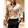 Men's Contrasting Baroque Printed Long Sleeved Shirt, Slim Fit Collar Shirt, European and American Party Trend Men's Top