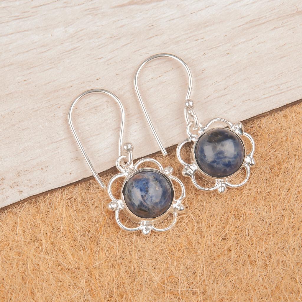 Natural Sodalite Gemstone 925 Sterling Silver Jewelry Handmade Earrings 1.40" EE-56-22