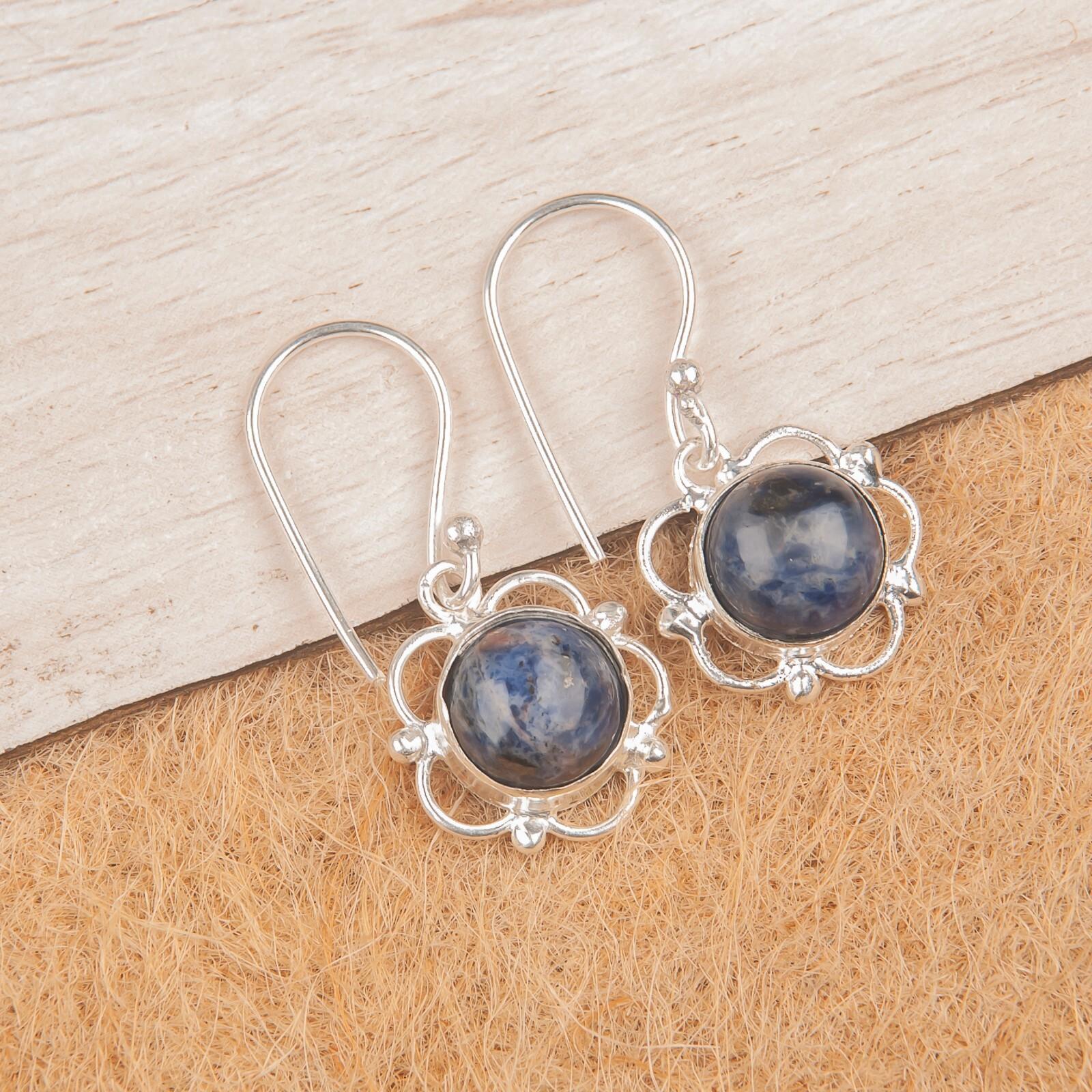 

Натуральный камень содалит, серебро 925 пробы, ювелирные изделия ручной работы, серьги 1,40 EE-56-22