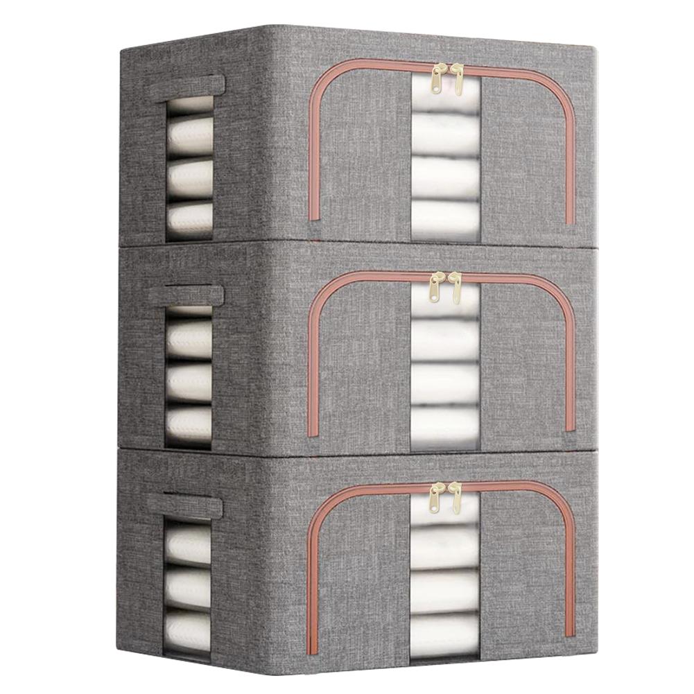 3Pcs Clothes Storage Bins Clear Windows Stackable Storage Boxes Reusable Linen Carrying Container for Clothing Bedding Shelves