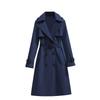 Women's Double Breasted Long Trench Coat with Tie Belt and Cuff Straps