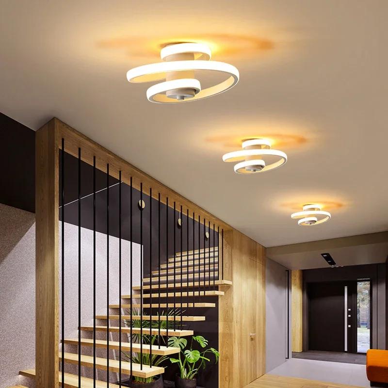 Modern LED Ceiling Light Black/White Spiral Line For Living Room Bedroom Hallway Aisle Entrance Study Indoor Lighting Fixtures