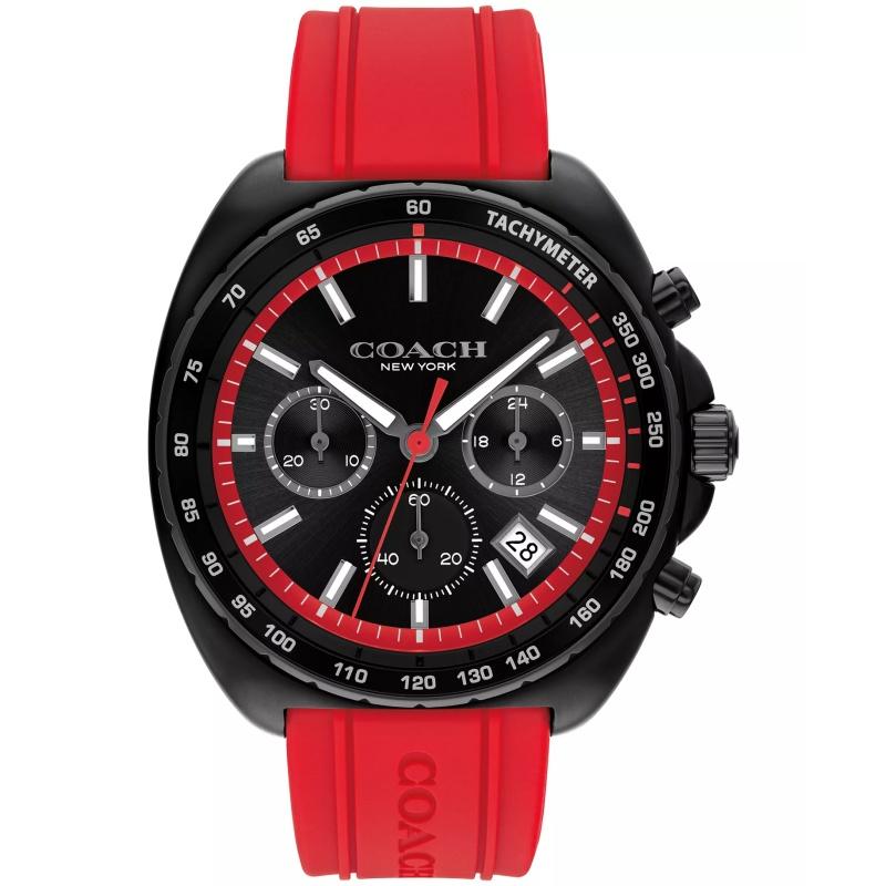 Мужские часы COACH Charter с красным силиконовым ремешком 44,5 мм 14602710 чёрный