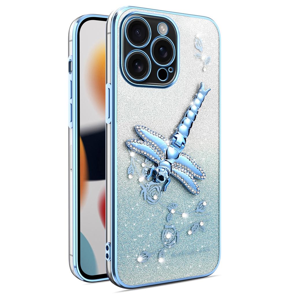 KADEM For iPhone 16 Pro Max Case Dragonfly Kickstand TPU Flowers Glitter Phone Cover