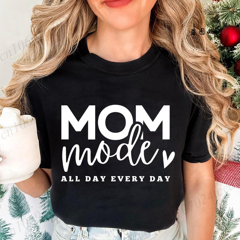 Mom Mode All Day Every Day Printed Women s T-Shirts Clothing Shirt Short Sleeve T-shirt Tops Oversized T Shirt Women Clothes XL