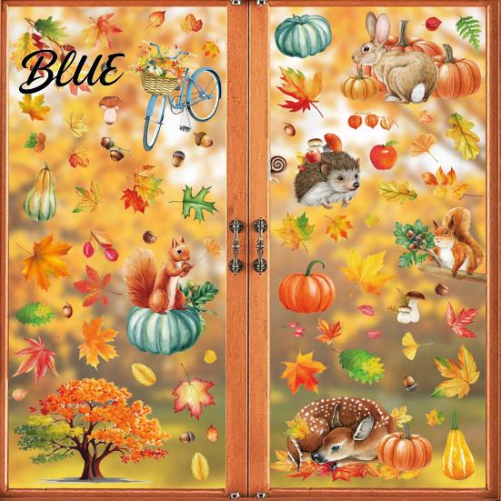 Autumn Atmosphere Window Stickers for Office 9PCS Forest Animal Clings Thanksgiving Maple Leaf Pumpkin Stickers Waterproof PVC Shop Windows