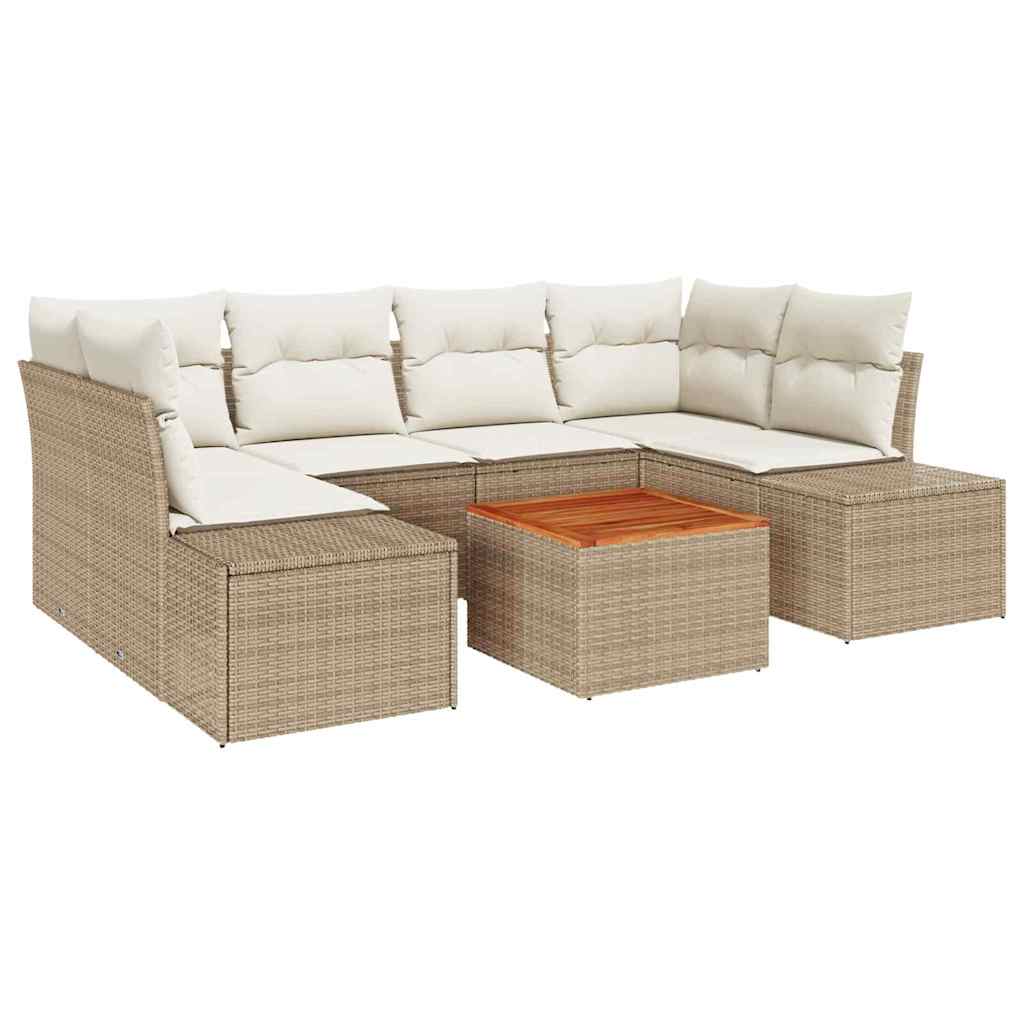 Garden Sofa Set with Cushions 7 Pcs Beige Poly Rattan
