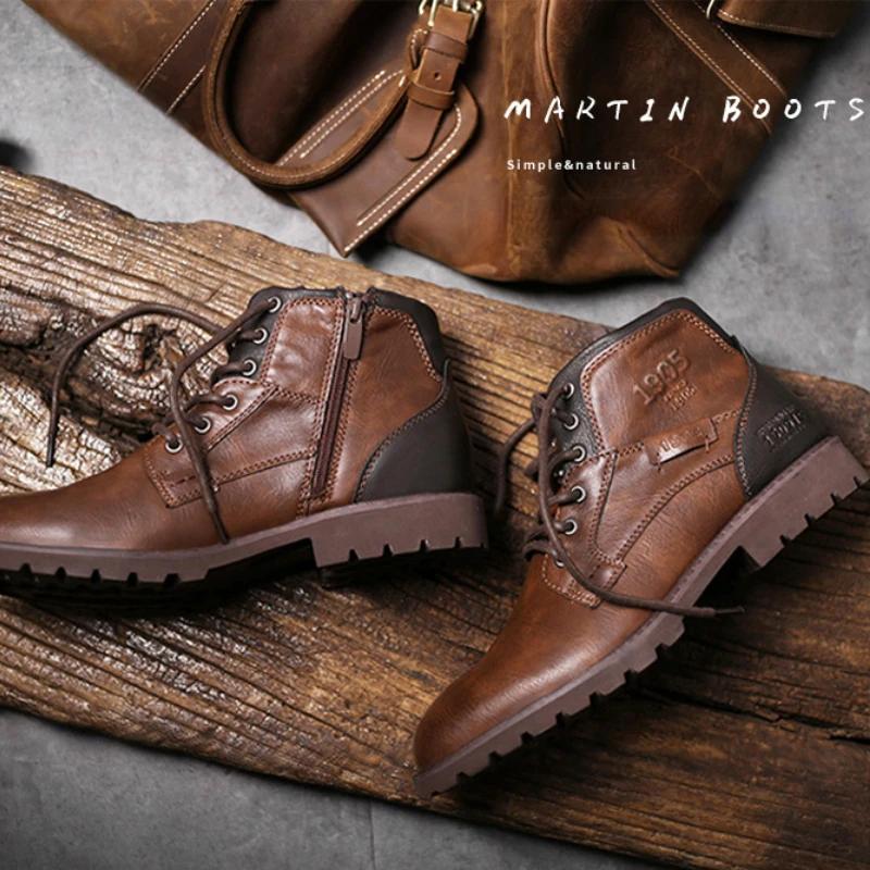 Handmade Men Ankle Boots Luxury Retro Men's Motorcycle Boots for Men High Quality Outdoor Work Shoes British Style Men Boots