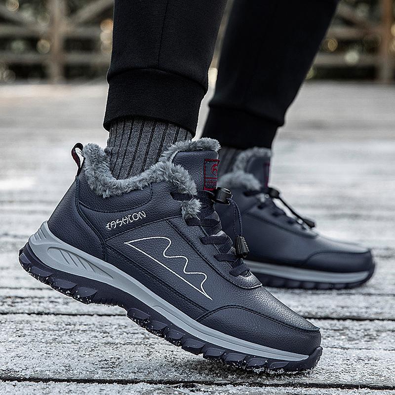 

Winter Women Men Warm Sneakers Outdoor Waterproof Black Casual Leather Rainproof Anti-snow Flat Shoes Male Ankle Snow Boots 45
