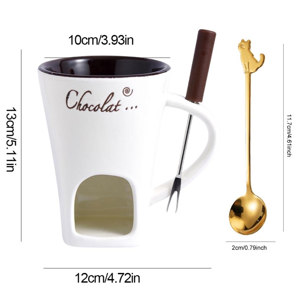 Personal Mini Fondue Mug Set Chocolate Cheese Ice Cream Melter Kit Candle Warmer Ceramic Cup with Fork/Spoon for Date Gift