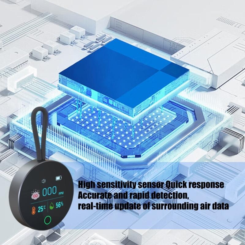 Leicht zu tragender Kohlenmonoxid-Alarm mit Digitalanzeige Kleine kreisförmige Gasmelder für Küche, Outdoor-Reisen, Sicherheit