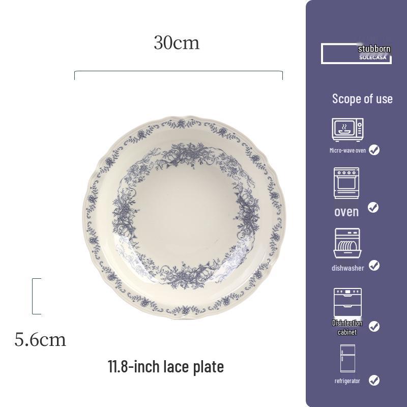 Shunxiang Blue Fog Flower Ceramic Tableware Set: Retro High-End Rice Bowl Plate for Luxurious Dining.