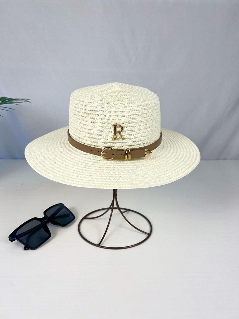 Women's Summer French Retro Straw Hat with Rhinestone 'R'