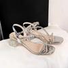 Rhinestone sandals women's summer 2025 new versatile fashion medium heel with thick heel shoes
