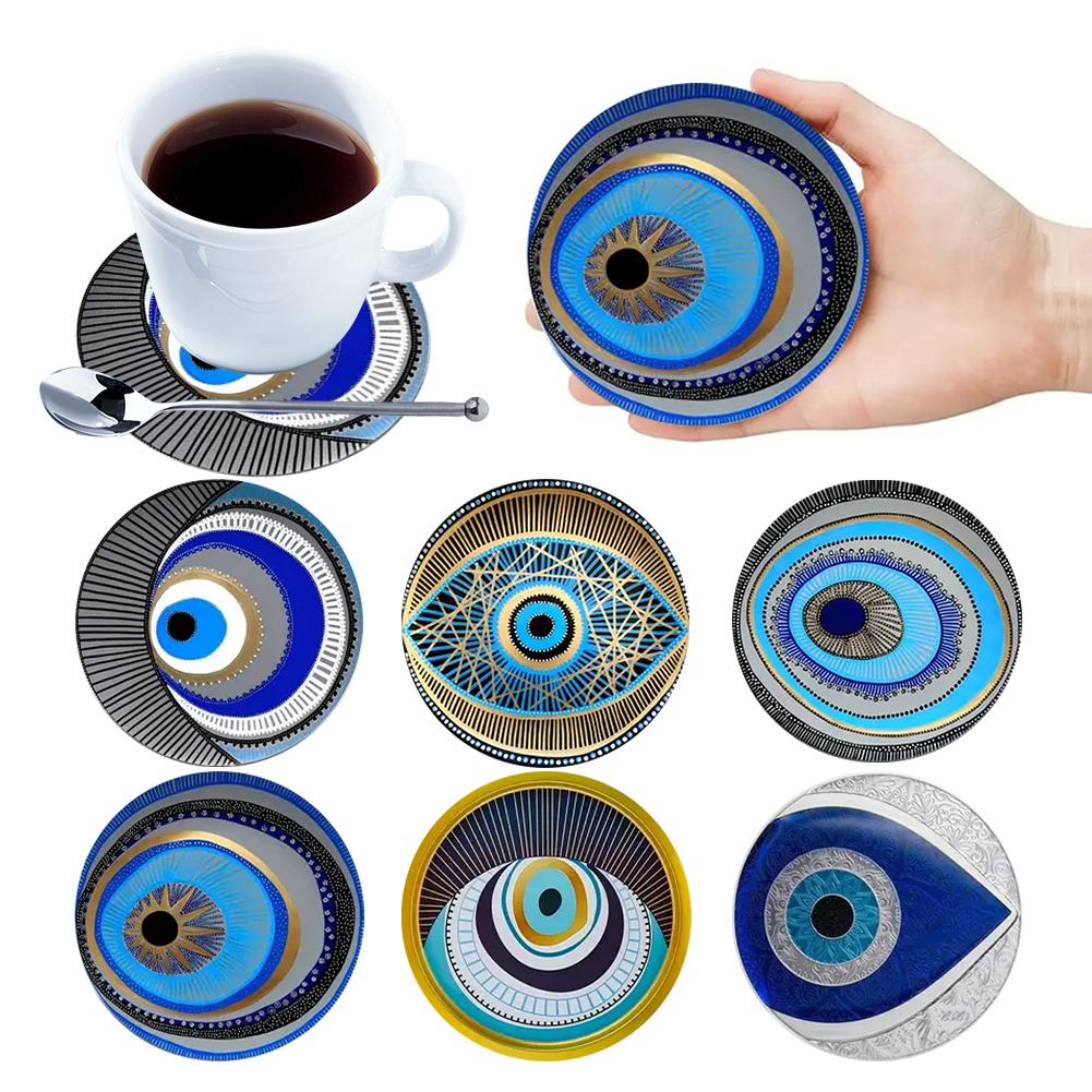 6Pcs Wooden Cup Coasters Set Aesthetic Non Slip Round Coasters Exquisite Coffee Mug Coasters Decorative Cup Mats for Home Office