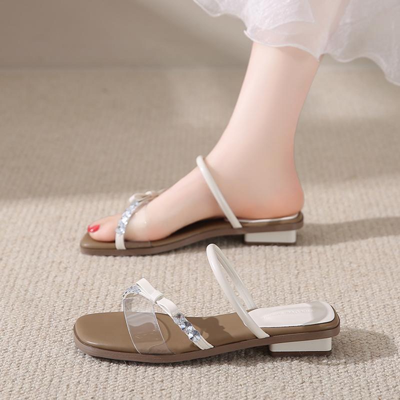 

Fashion CRLAYDK Fashion Sandals for Women Flat Dressy Summer Strappy Transparent Slides Casual Walking Rhinestone Square Heel Slippers 40