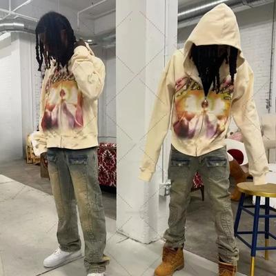 European and American Autumn and Winter Street Y2K Printed Rhinestone Embellished Slim Fit Hoodie