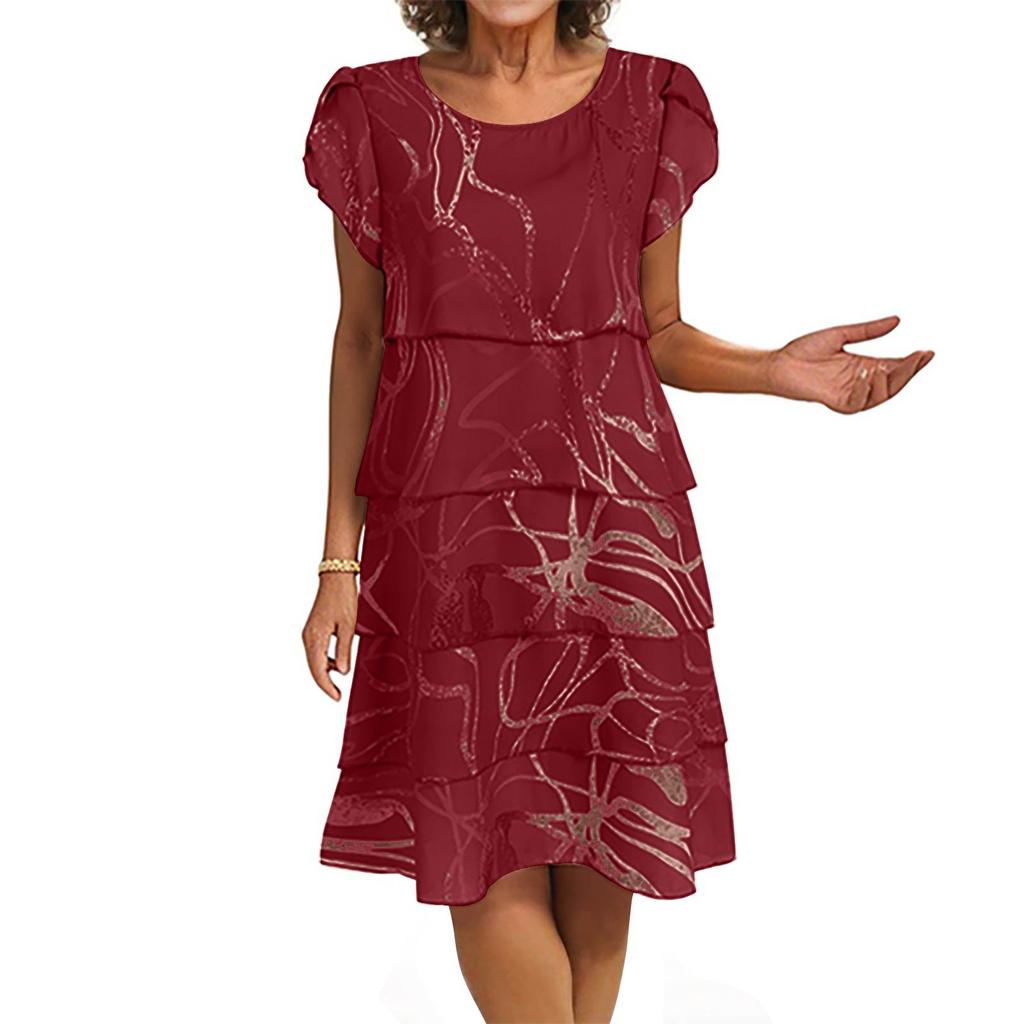 Kortarmet Boho-kjole for kvinner, avslappet løs passform, sommer solkjole, trykkmønstret kjole