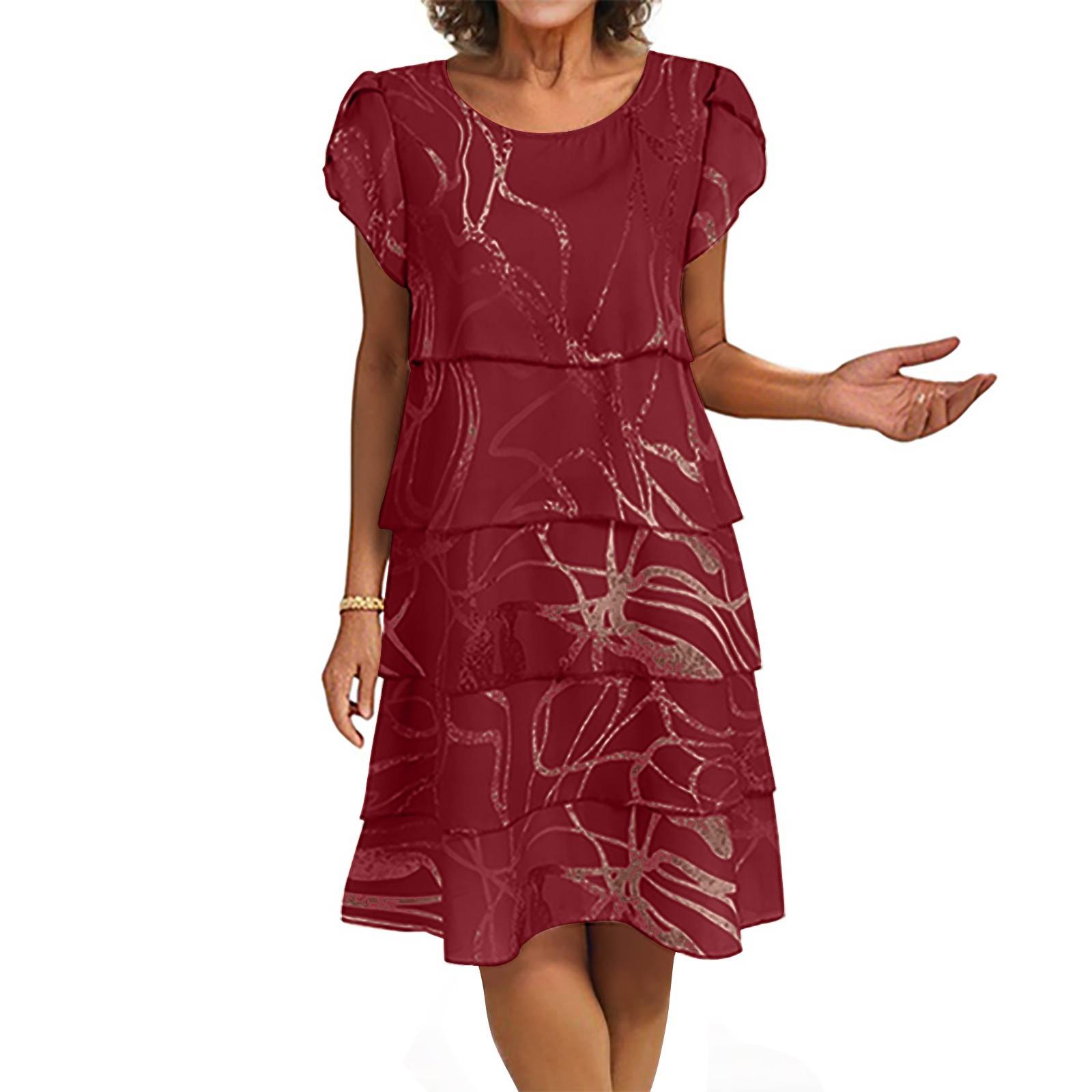 

Сукня Бохо з коротким рукавом для жінок, повсякденна, вільного крою, літній сарафан з принтом L винний