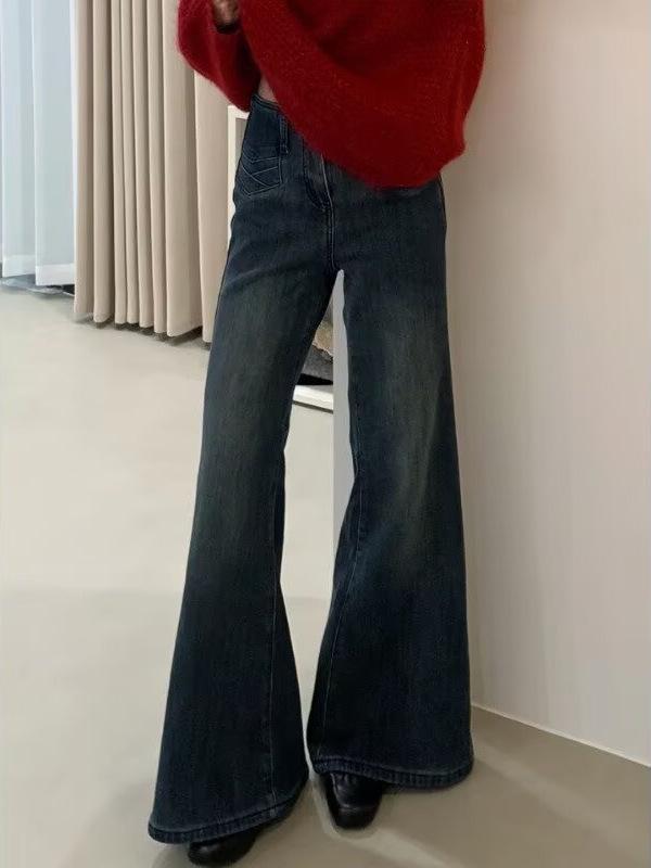 2026 Spring Retro Blue High-Waist Micro Flare Jeans for Women - Slimming Fit with Hip Lift