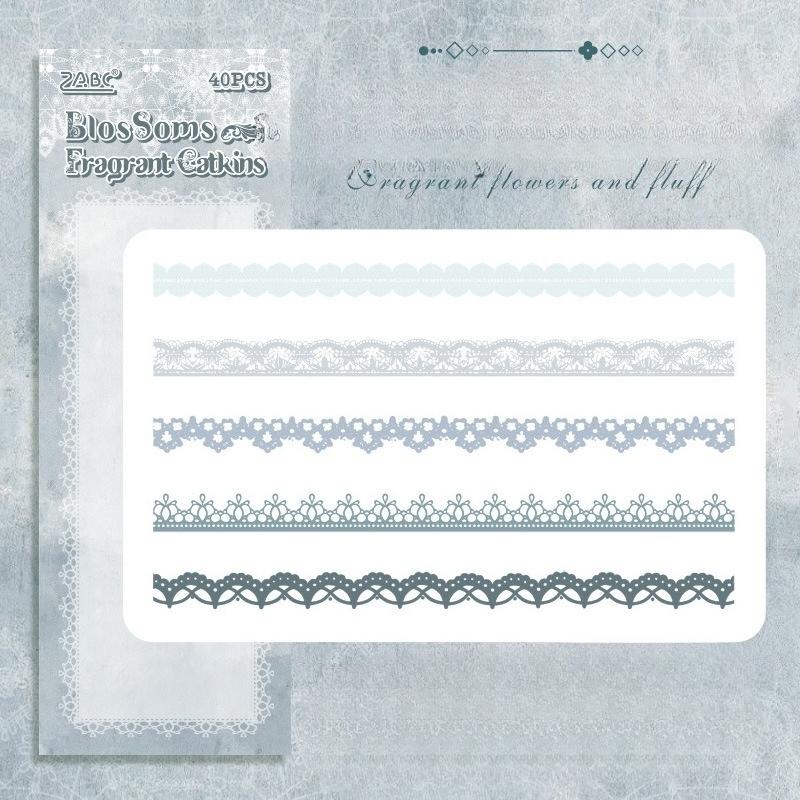 40pcs PET Lace Strip Stickers Hand Account Collage Stickers for Scrapbooking Supplies Card Making Junk Journal Album Decor
