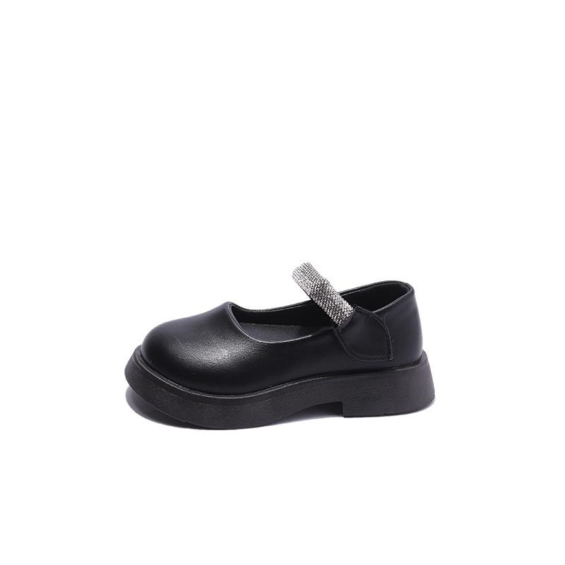 Pure Color Girls Leather Shoes Spring Autumn Simple Princess Rhinestone Mary Janes Platform Heeled Children Shoes Girls I07165